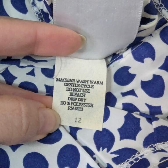 VTG bleyle sz 12 blue n white pattern semi circular pleated maxi skirt teacher - Picture 6 of 6